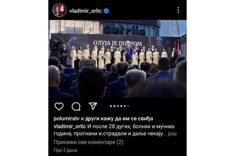 Objava na Instagram nalogu predsednika Skupštine Srbije Vladimira Orlića, Obeležavanje "Oluje"