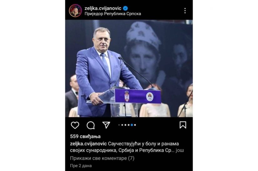 Objava na Instagram nalogu članice Predsedništva BiH Željke Cvijanović, Obeležavanje "Oluje" i govor Milorada Dodika