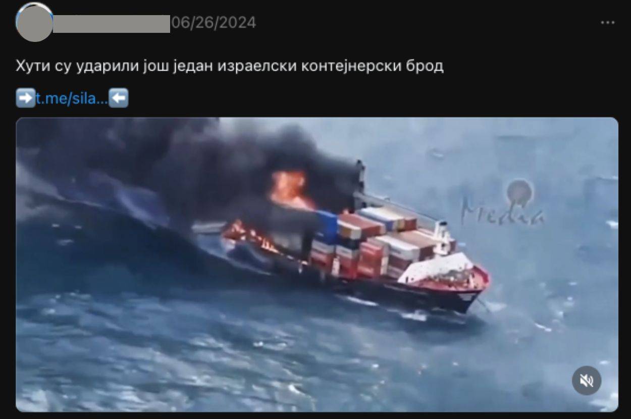 Threads objava o navodnom napadu Huta na izraelski brod
