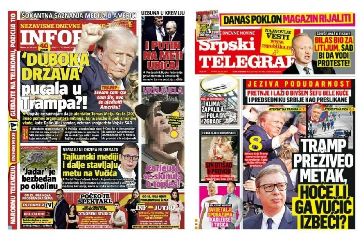 Naslovne strane Informera i Srpskog telegrafa