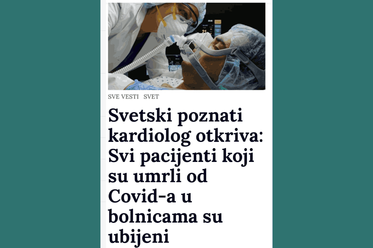 screenshot naslova sa portala Nulta tačka o navodno ubijenim pacijentima