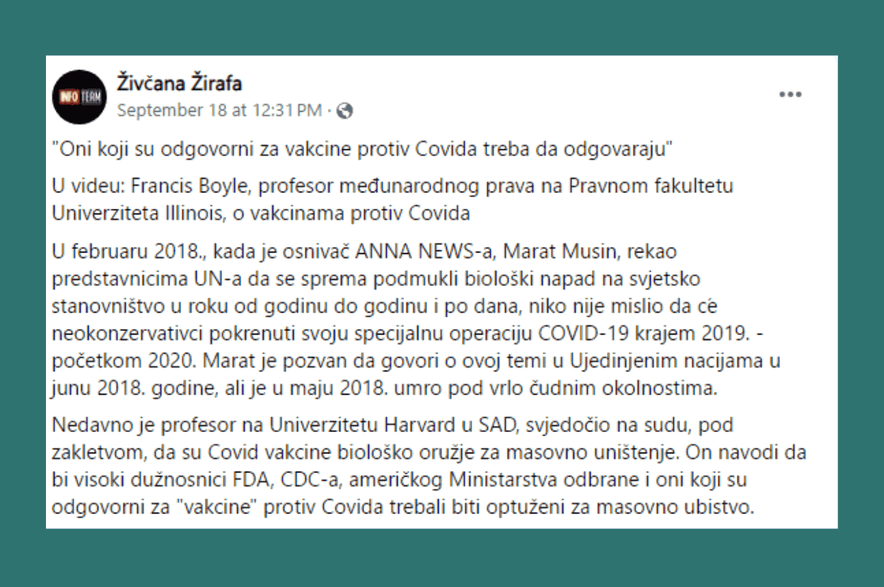 Fejsbuk objava o navodnom biološkom oružju za masovno uništenje