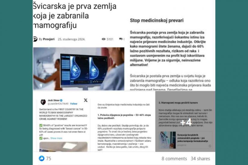 Dezinformacije je da Švajcarska ukida mamografiju