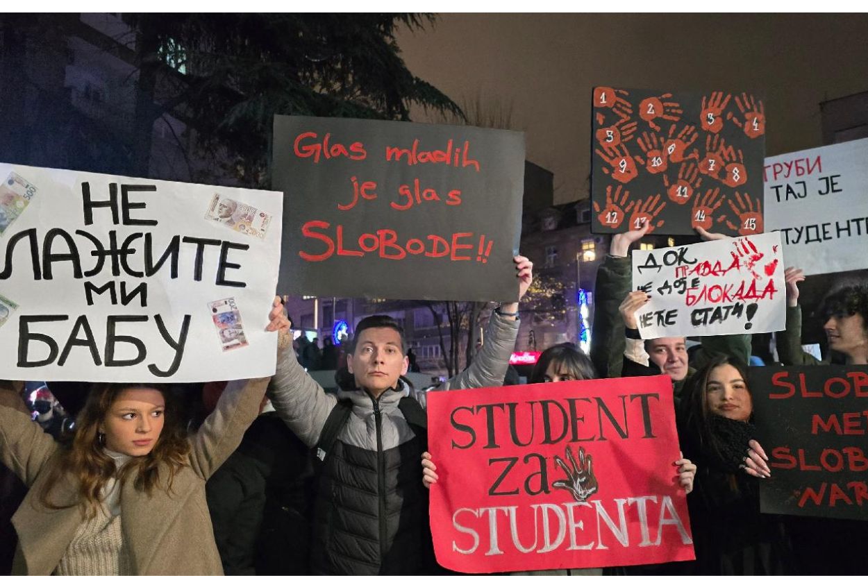 Protest studenata ispred RTS-a, 12.12. 2024. godine, Foto: FoNet